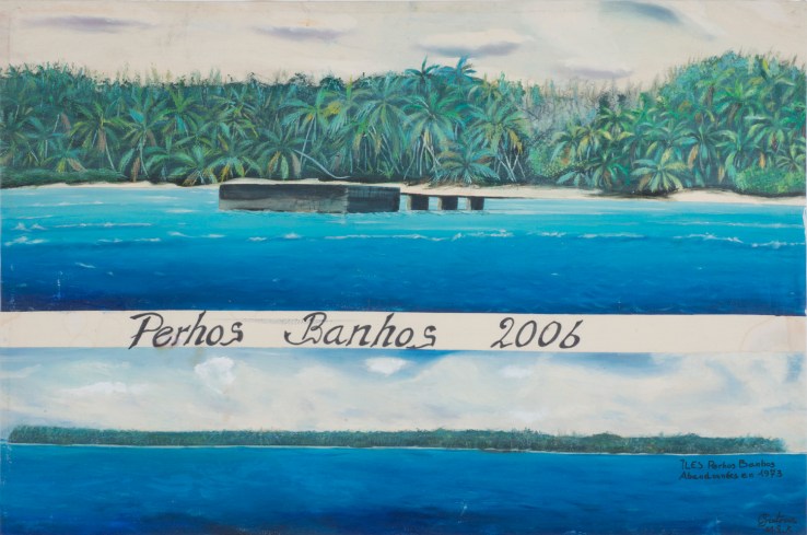 Clement Siatous, Isle Perhos Banhos abandonnees en 1973 2006 acrylic on linen 29.5 x 44 in